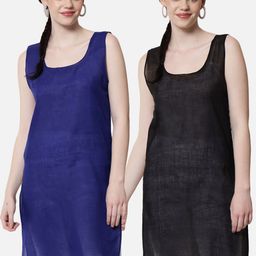 PARAMOUNT CHIKAN Women Black & Royal Blue Pack of 2 Cotton Camisoles-picture-12