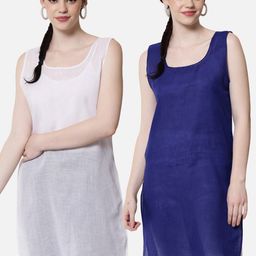 PARAMOUNT CHIKAN Women Pack Of 2 Navy Blue & White Cotton Slips-image-94