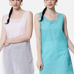 PARAMOUNT CHIKAN Turquoise Blue & White Women Pack Of 2 Solid Cotton Camisoles-image-84