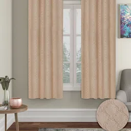 Aura Beige 2 Pieces Velvet Self Design Blackout Window Curtains-7