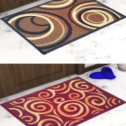 Athom Trendz Set Of 2 Brown & Maroon Self-Design Anti-Skid Doormats-17