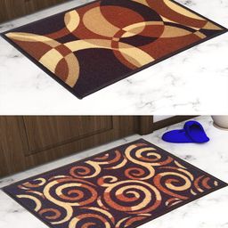 Athom Trendz Set Of 2 Brown & Beige Printed Anti Skid Doormats-86