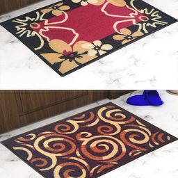 Athom Trendz Set Of 2 Patterned Anti Skid Rectangular Door Mats-1