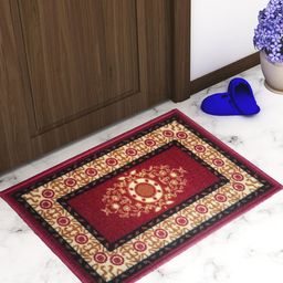 Athom Trendz Set Of 2 Red & Black Patterned Anti Skid Rectangular Door Mats-37