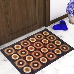 Athom Trendz Set Of 2 Brown & Yellow Printed Anti Skid Latex Backing Rectangular Door Mats-0