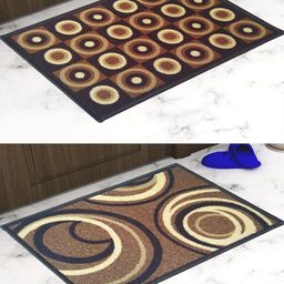 Athom Trendz Set Of 2 Brown & Black Printed Anti Skid Doormats-53