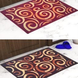 Athom Trendz Set Of 2 Patterned Anti Skid Rectangular Door Mats-49