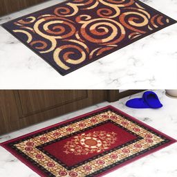 Athom Trendz Set Of 2 Brown & Black Printed Anti Skid Doormats-11