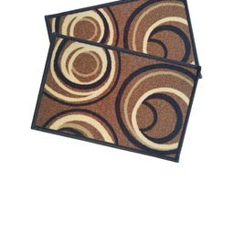 Athom Trendz Set Of 2 Brown & Yellow Patterned Anti Skid Rectangular Door Mats image 2