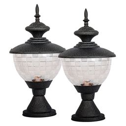 BENE Giza Black & Transparent 2 Pieces Textured Metal Outdoor Lamps-6