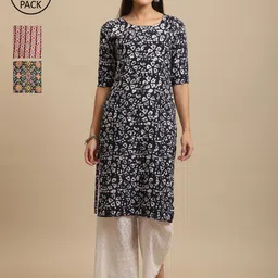 KALINI Women Pack Of 3 Ethnic Motifs Printed Crepe Kurta-picture-16