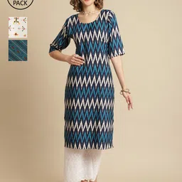KALINI Pack Of 3 Geometric Printed Crepe Kurta-picture-1