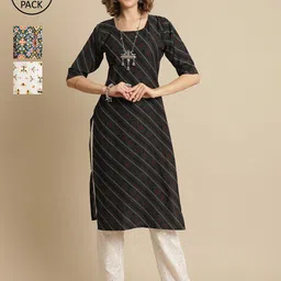 KALINI Pack Of 3 Ethnic Motifs Printed Crepe Kurtas-picture-12