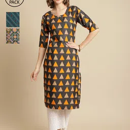 KALINI Pack Of 3 Ethnic Motifs Printed Straight Crepe Kurta-picture-13