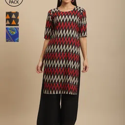 KALINI Women Red & Black Ethnic Motifs Printed Crepe Kurta-picture-24