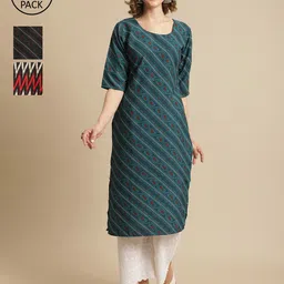 KALINI Pack Of 3 Ethnic Motifs Printed Straight Regular Crepe Kurta-picture-10
