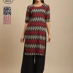 KALINI Women Red & Blue Ethnic Motifs Printed Crepe Kurta-9