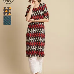 KALINI Pack Of 3 Ethnic Motifs Printed Straight Regular Crepe Kurta-picture-7