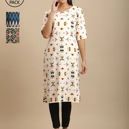 KALINI Pack of 3 Digital Ethnic Motifs Printed Straight Regular Kurtas-picture-15