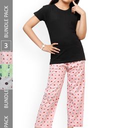 IndiWeaves Girls Pack Of 3 Printed Pure Cotton Pyjamas-image-81