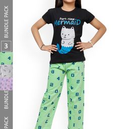 IndiWeaves Kids Girls Pack of 3 Printed Cotton Lounge Pants-image-8