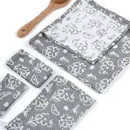 Doctor Towels Charcoal & White 4 Pieces Floral Banana Jacquard 350 GSM Towel set-image-87