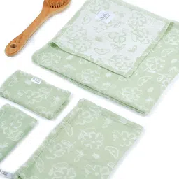 Doctor Towels 4 Pieces Green & White Floral Banana Jacquard 350 GSM Towel Set-image-85
