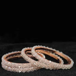 ZULKA Set of 4 White Pearls Metal Bangles Kada For Women-picture-7