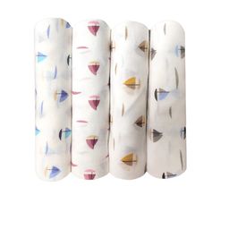 Trance Home Linen 
White Boats Set of 4 Cotton Baby Swaddle Wrap-14