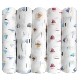 Trance Home Linen 
White Boats Set of 5 Cotton Baby Swaddle Wrap-20