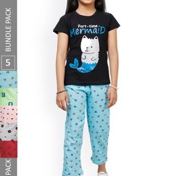 IndiWeaves Kids Girls Pack of 5 Printed Cotton Lounge Pants-image-95