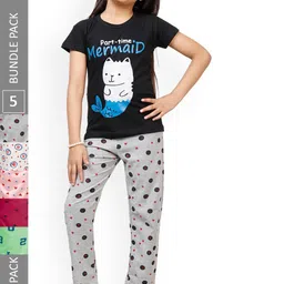 IndiWeaves Girls Pack Of 5 Cotton Printed Lounge Pants-image-3
