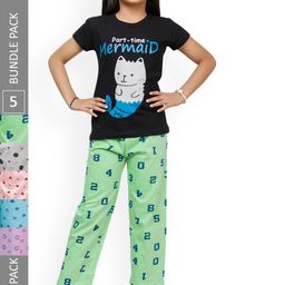 IndiWeaves Kids Girls Pack of 5 Printed Cotton Lounge Pants-image-96
