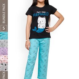 IndiWeaves Kids Girls Pack of 5 Printed Cotton Lounge Pants-image-93