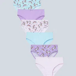 Charm n Cherish Girls Pack Of 6 Unicorn Printed Mid-Rise Pure Cotton Basic Briefs-image-40