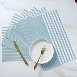 UniKart Blue & White 6 Pieces Striped Waterproof Table Placemats-53