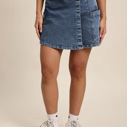 Bene Kleed Denim Pure Cotton Above Knee Length Skort-picture-38