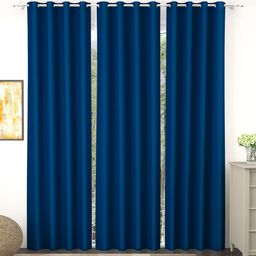 Story@Home Faux Silk Solid 300GSM Navy Blue Room Darkening Blackout Door Curtain - Set of 3-image-90