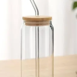 Wooden Lid Mojito Tea Glass Can with Straw Glass Coffee Glass Coffee Mug-image-67
