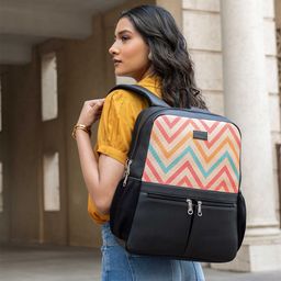 ZOUK Women Chevron Printed Vegan Leather Backpack With Compression Straps-Up to 16 inch-10