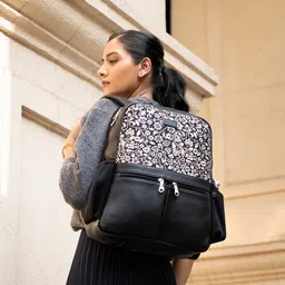 ZOUK Women Floral Printed Vegan Leather Backpack With Compression Straps-Up to 16 inch-31
