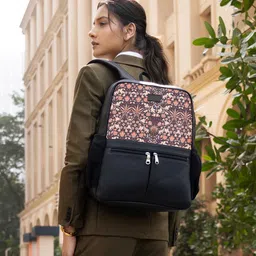 ZOUK  Women Ethnic Printed Vegan Leather Backpack With Compression Straps-Up to 16 inch-5