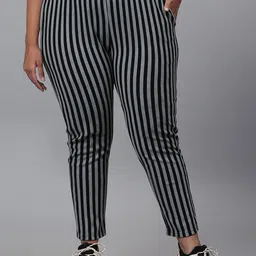 Instafab Plus Women Grey & Black Striped Relaxed-Fit Cotton Track Pants-image-19