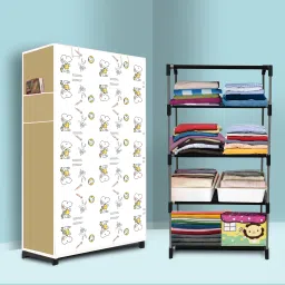 Strong 4 Shelf Metal wardrobe, Foldable and Portable Almirah for Adults, Kids Carbon Steel Collapsible Wardrobe-image-25