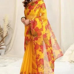 Printed, Floral Print Kota Doria Polyester Saree-image-19