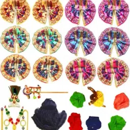 Laddu Gopaj ji Clothes Sy 12 Multi +1Mukut +hair +Bansi +6 Nappy Dress-image-7