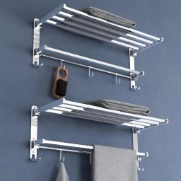 Dual Folding Towel Rack/Holder/Towel Stand/Hanger/Towel Bar for Bathroom Silver - Chrome Towel Holder-image-45
