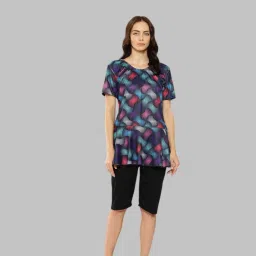 Womens Sports Wear Black Colour Abstract Print Nylon Plus Size Swim Suit Printed Women Swim-dress Black Swimsuit-image-5