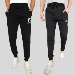 Pack of 2 Men Graphic Print Black, Grey Track Pants-image-54
