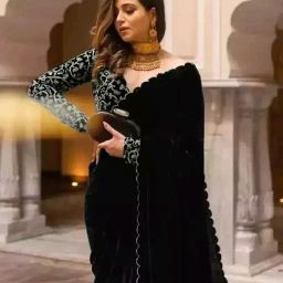 Embroidered Bollywood Velvet Saree-image-22